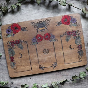 Waarzeggerijbord geïnspireerd door de natuur, waarzeggerijbord voor tarot en orakels met klaprozen, waarzegkunst, helderziendheid