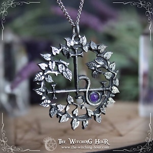 Sigil of Lilith pendant with labradorite, amethyst or garnet, Lilith necklace, pagan jewelry image 2