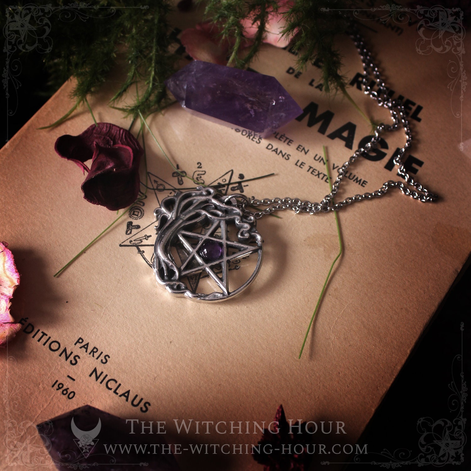 Pendentif Pentacle Arbre De Vie En Améthyste - Collier Argent 925 - Longueur 46 Cm - Pierre Naturelle