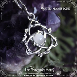 Pendentif triquetra celtique avec améthyste, labradorite ou pierre de lune arc-en-ciel, collier noeud celtique, bijou ésotérique White moonstone