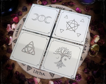 Wiccan symbols coasters, pagan home décor, perfect gift for pagan and witches