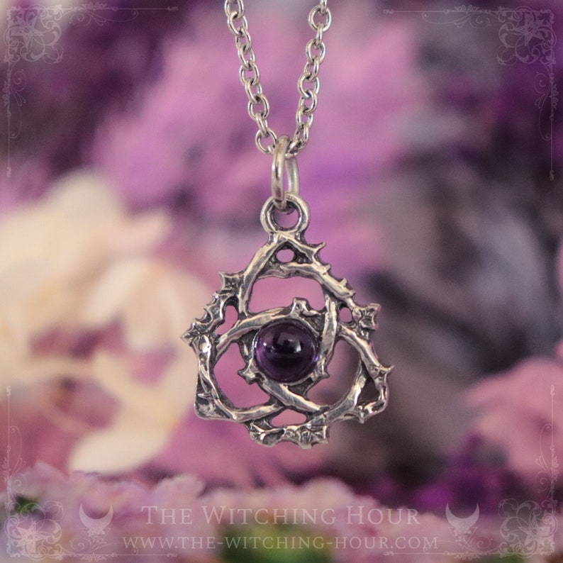 Celtic triquetra pendant with amethyst, labradorite or rainbow moonstone, celtic trinity knot necklace, esoteric jewelry image 10