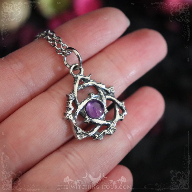 Pendentif triquetra celtique avec améthyste, labradorite ou pierre de lune arc-en-ciel, collier noeud celtique, bijou ésotérique image 2