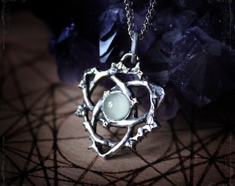 Triquetra pendant with prehnite, trinity knot. handmade pagan jewelry