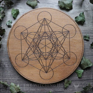 Metatron cube made from thick wood engraved and varnished, altar ornament purification tool sacred geometry occult arts magick
