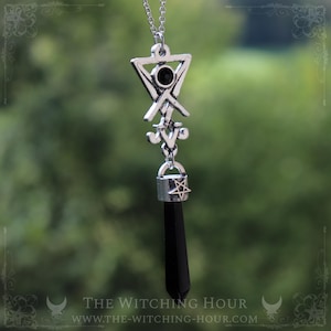 Seal of Lucifer necklace with black onyx and inverted pentagram Lucifer&#39;s sigil jewelry