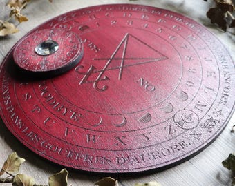Sigil of Lucifer ouija board,  red wooden spirit planchette for spiritualism, talking board engraved and hand painted,