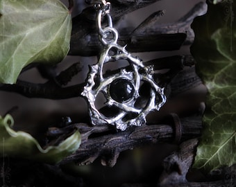Celtic triquetra pendant with black onyx, trinity knot necklace, handmade wiccan jewelry, witch knot symbol