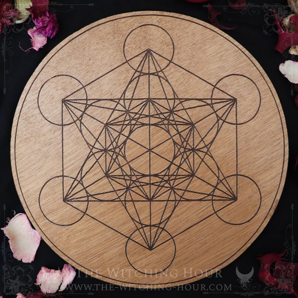 Cube de Metatron en bois, gravé et vernis, ornement d'autel, outil de purification, géométrie sacrée