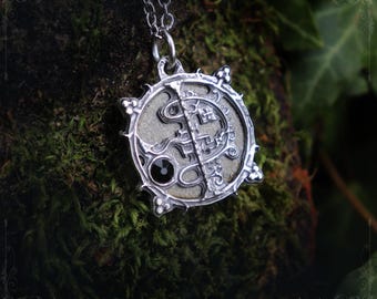 Sigil of Asmoday necklace with golden obsidian, seal of Asmodeus / Asmodée pendant, goetia symbol handmade in fine pewter