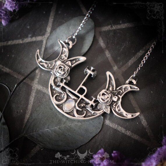 Sigil of Lilith Necklace With Rainbow Moonstone Occult Jewelry