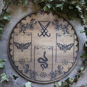 Lucifer-symbool voor tarot en orakel, handgemaakt van gegraveerd en gelakt hout