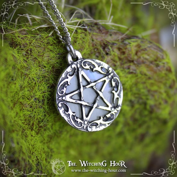 Pentagram pendant with rainbow moonstone, pentagram necklace, pagan jewelry