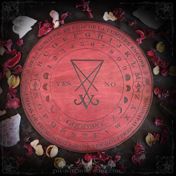 Planche ouija ornée du sigil de Lucifer, en bois rouge, planchette ronde  pour le spiritisme