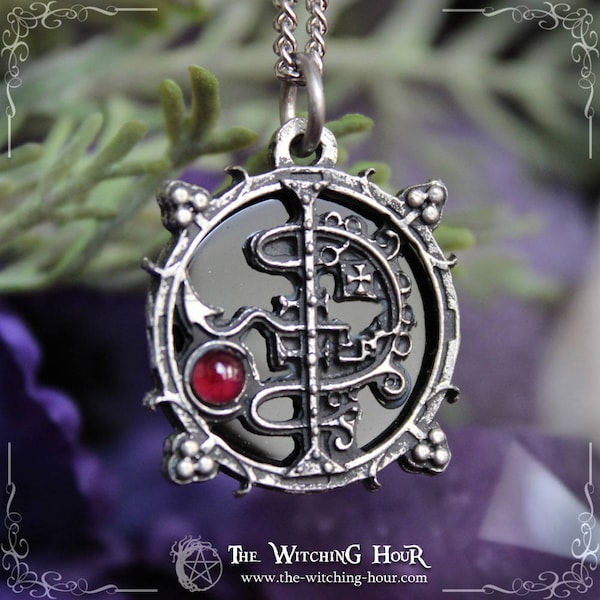 Sigil of Asmoday pendant with black onyx and red garnet, Asmodeus / Asmodée necklace