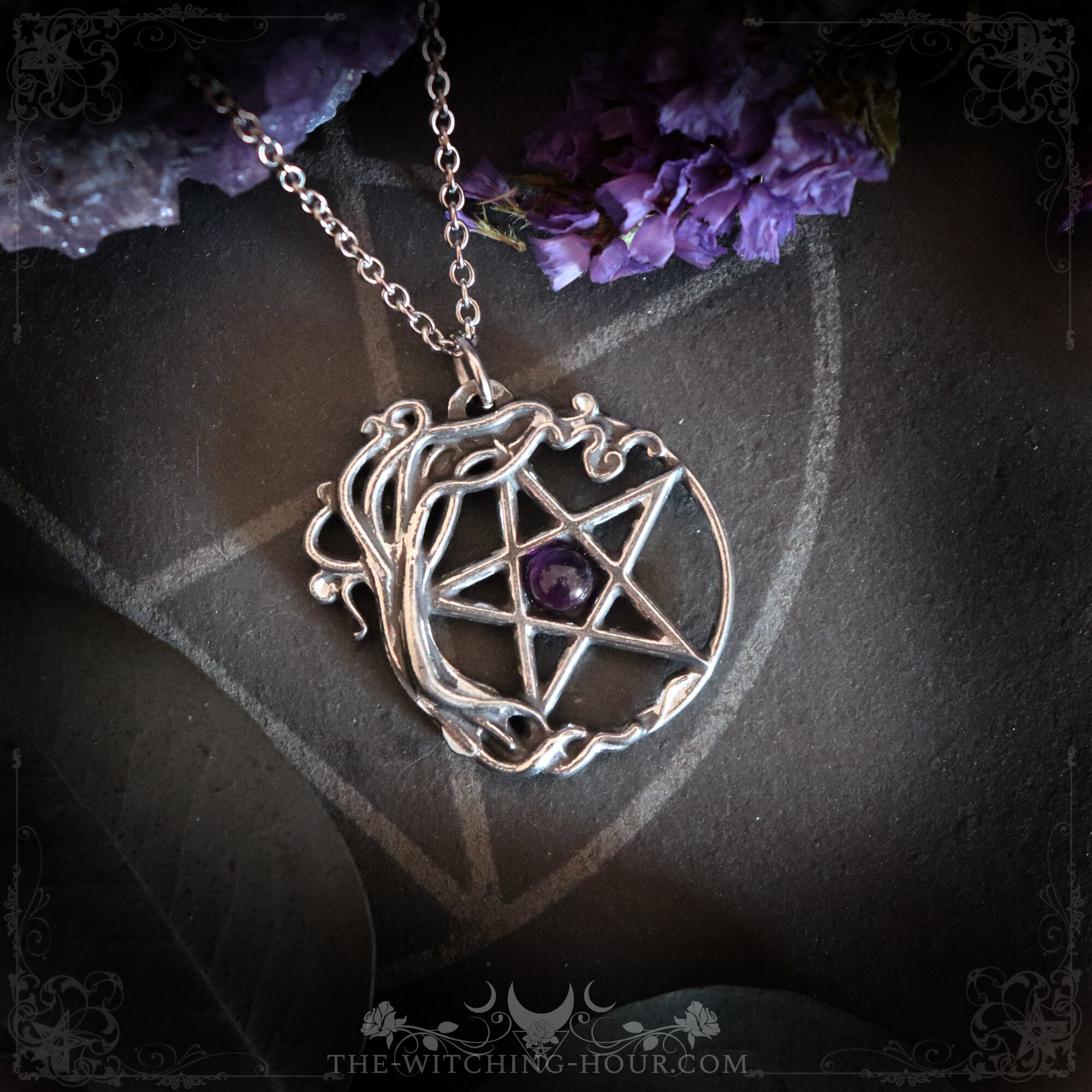 Collier Pendentif Arbre De Vie Avec Améthyste - Argent 925, Chaîne 46 Cm, Pierre Naturelle