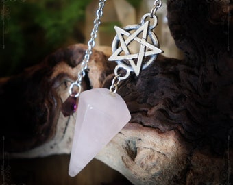 Rose quartz pentagram pendulum for divination and dowsing