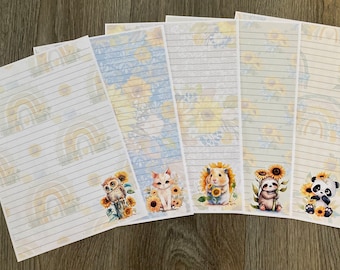 Sunflower Writing Paper, Animal Writing Paper, A4 Writing Paper, Floral Stationery, Lined Writing Paper, Writing Set, Pretty Paper