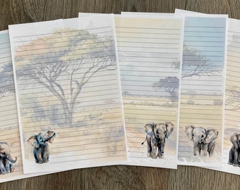 Elephant Writing Paper, Elephant Stationery, A4 Writing Paper, Lined Paper, Plain Paper, Elephant Lover, Wildlife Paper