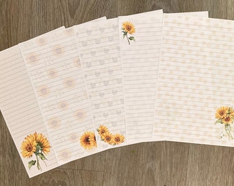 Sunflower Writing Paper, A4 Writing Paper, Floral Stationery, Lined Writing Paper, Plain Stationery, Writing Paper, Pretty Paper