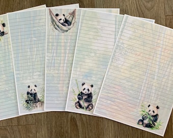 Panda Writing Paper, A4 Writing Paper, Panda Stationery, Lined Writing Paper, Plain Stationery, Pretty Paper, Bamboo, Panda Lover, Panda