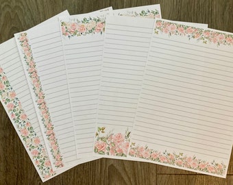 Rose Border Writing Paper, A4 Writing Paper, Floral Stationery, Lined Writing Paper, Plain Stationery, Writing Paper, Pretty Paper, Roses