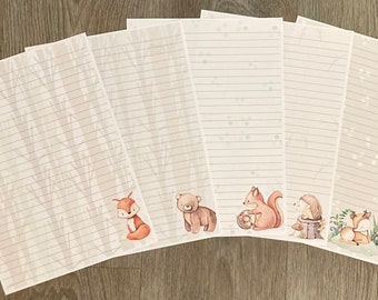 Woodland Animals Writing Paper, A4 Writing Paper, Forest Stationery, Animal Stationery, Lined Writing Paper, Stationery