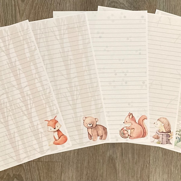 Woodland Animals Writing Paper, A4 Writing Paper, Forest Stationery, Animal Stationery, Lined Writing Paper, Stationery