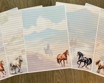 Horse Writing Papers, A4 Writing Paper, Animal Stationery, Lined Writing Paper, Writing Paper, Snail Mail, Pretty Paper, Horse Lover Paper