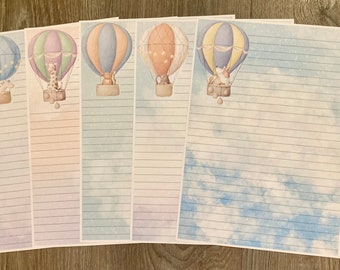 Animal Writing Paper, A4 Writing Paper, Hot Air Balloon, Animal Stationery, Lined Writing Paper, Animal Paper, Cute Paper, Writing Paper