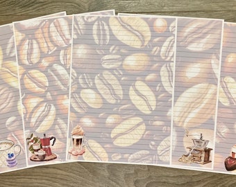 Coffee Writing Paper, A4 Writing Paper, Coffee Stationery, Coffee Lover, Lined Writing Paper, Writing Set, Coffee Paper
