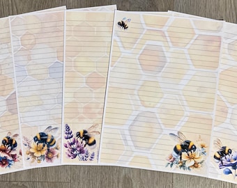 Bee Writing Paper, A4 Writing Paper, Floral Stationery, Lined Writing Paper, Plain Stationery, Writing Paper, Bee Lover, Insect Paper