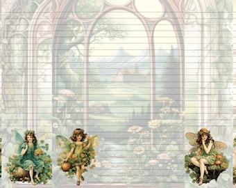 Vintage Fairy Writing Paper: A4 Lined Stationery
