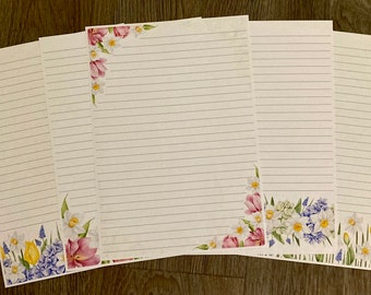 Floral Writing Paper, Pretty Paper, A4 Writing Paper, Flower Stationery, Lined Writing Paper, Writing Paper, Flowers, Pretty Paper