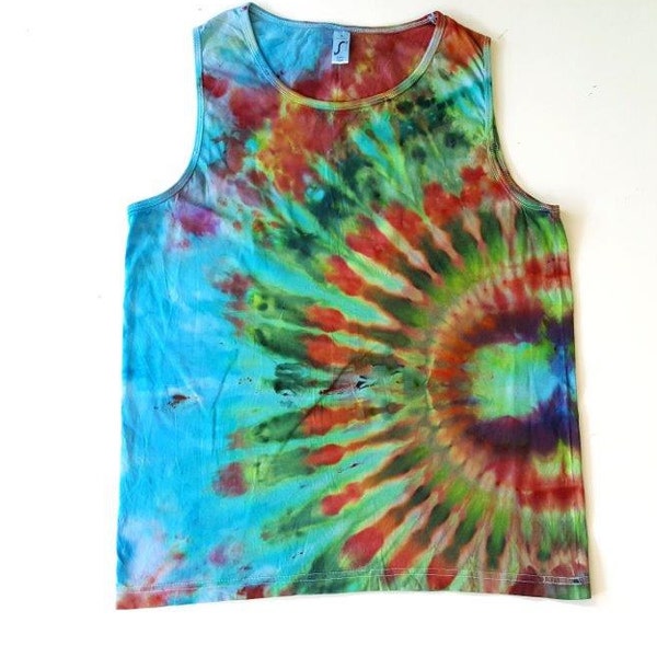 Men's Sleevless Xlarge tank shirt - Tie Dye top - hippie boho style - Ice dyed shirt - burning man - festival shirt - unisex