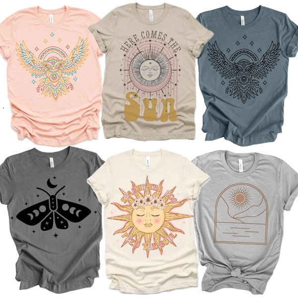 Boho shirts for women celestial womens shirt moon shirt women sun goddess nature boho gifts boho shirts moth shirt