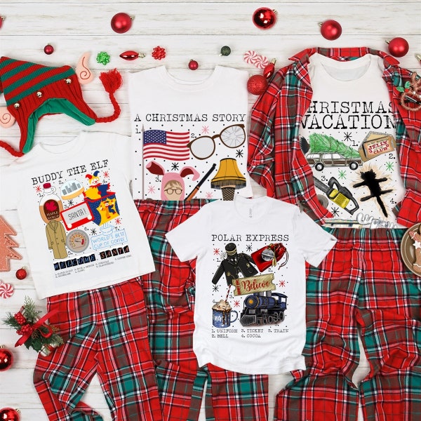 Christmas Movie Night Shirt Christmas Movie Tshirts for Kids and Adults Christmas Vacation Shirt Polar Express Shirt Christmas Pajamas