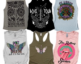 Music Tour Tank 70s Inspired Rock and Roll Womens Tank Top Rock Skeleton Hand Rock Tank Top Vintage 80s Clothing Graphic Tank for Women