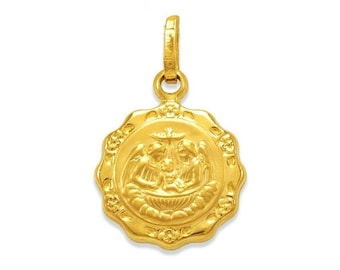 14K Solid Gold Baptism Christening Baby Necklace Pendant Religious Medal