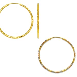 Real 14K Yellow Tricolor Gold Women Diamond Cut Round Tube Hoop Earrings, Big Hoop Earrings, Modern Jewelry, Gift For Women