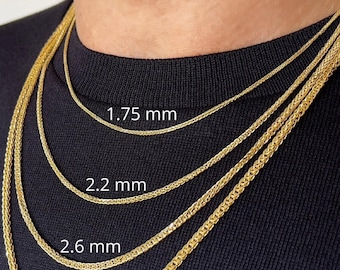 10K 14K Real Gold Square Wheat Chain Necklace for Pendant, Diamond Cut Layering Chain, 14K Stamped Never Plated, Men Women