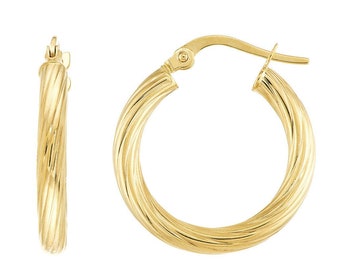 14K Real Gold Twisted Hoop Earrings, Round Hoop Earrings, Modern Minimalist 14K Gold Hoops For Women, Gift For Her