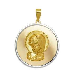 Virgin Mary Medallion Pendant 14K Solid Two Tone Gold Lady Of Guadalupe Pendant for Women, 14K Real Gold Miraculous Medal Religious Pendant