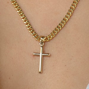 Simple Cross Pendant 14K Yellow White Real Gold High Polished Plain Small Cross Pendant For Men Women Boys Girls, Religious Necklace Charm