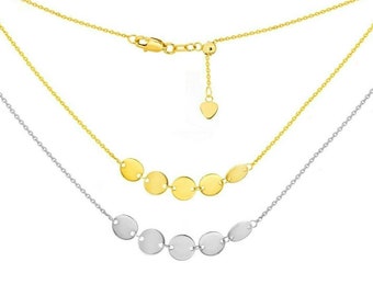 Disc Choker Necklace 14K Solid Yellow White Gold Dainty Coin Choker,  Adjustable Cable Chain Choker Collar Layered Necklace