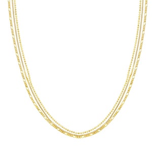 Triple Strand Necklace Real 14K Solid Gold Mixed Chain Necklace For Women, Delicate Adjustable Chain Multi Layered Necklace