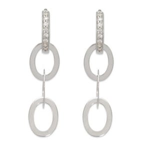 Oval Link Dangle Earrings Real 14K White Solid Gold CZ Hoop Drop Earrings For Women, Dainty Geometric Earrings, Gift For Her