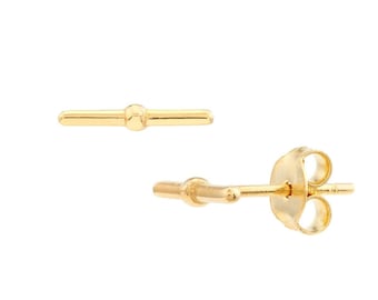 Pendientes de botón de oro macizo de 14 quilates, pendientes minimalistas para mujer, joyería fina.