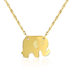 Small Elephant Necklace 14K Solid Yellow Gold Elephant Pendant Good Luck Necklace Women, Animal Necklace Adjustable Twisted Rope Chain