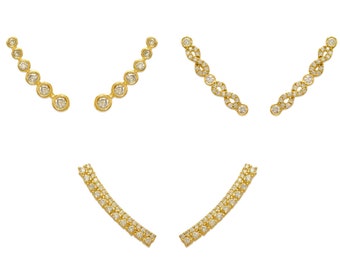 Gold Ear Climbers, 14K Solid Yellow Gold CZ Ear Crawler Earrings, Women Modern Earrings, Minimalist Earrings, Gift For Her